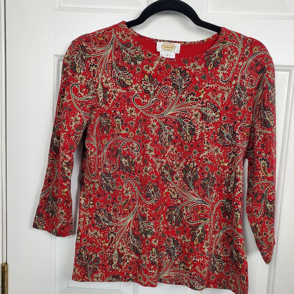 Talbots Long Sleeve Red Paisley Shirt Petite Small